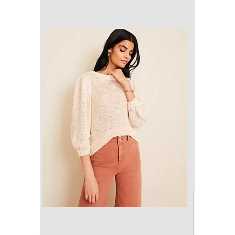 Ann Taylor Marled 3/4 Sleeves Lightweight Sweater